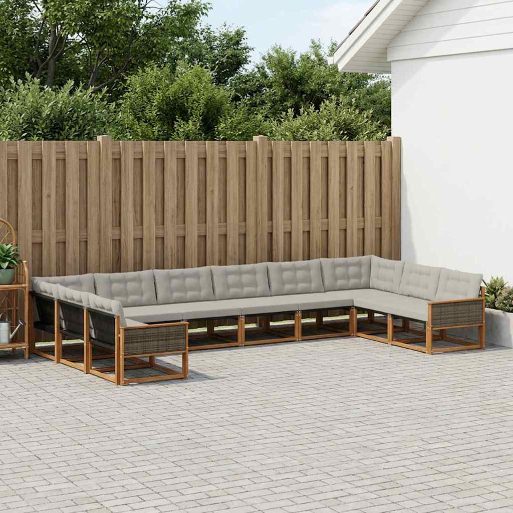Udendørs sofagruppe med pude 10 pcs Naturfarvet og lysegrå