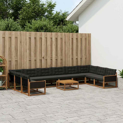 Udendørs sofagruppe med pude 11 pcs Naturfarvet og sort