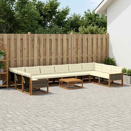 Udendørs sofagruppe med pude 11 pcs Naturlig og Fløde