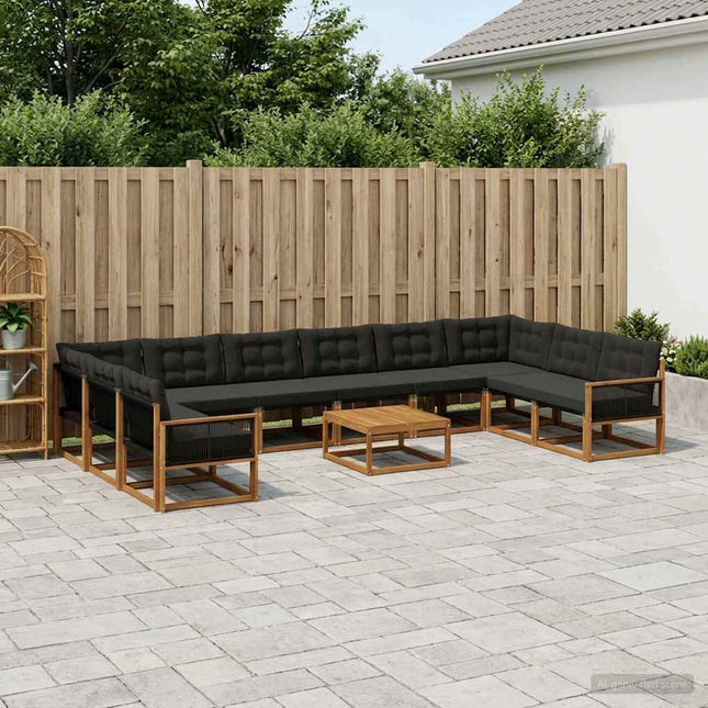 Udendørs sofagruppe med pude 11 pcs Naturfarvet og sort