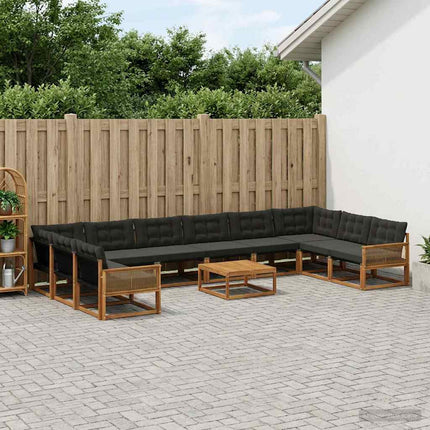 Udendørs sofagruppe med pude 11 pcs Naturfarvet og sort