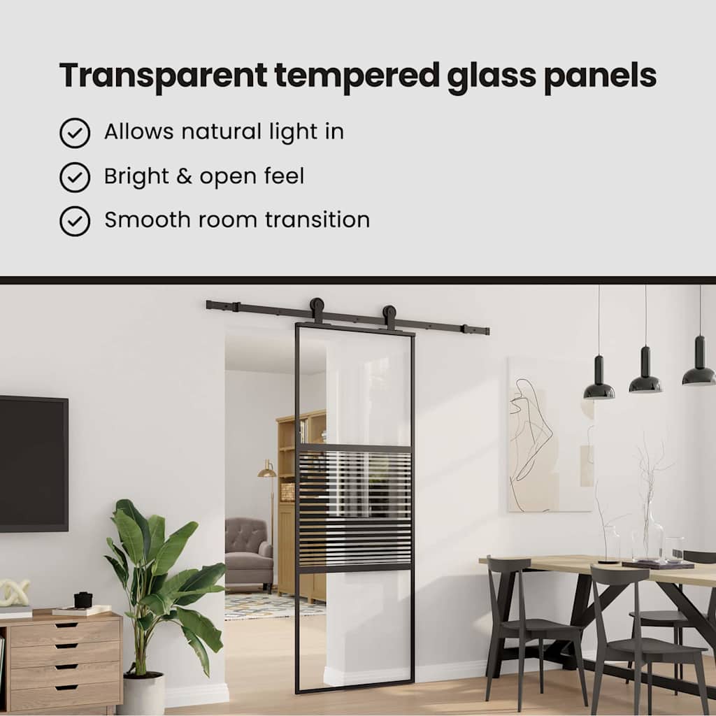 Glasdør Stribet Sort 76 x 2 x 205 cm Aluminium