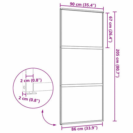 Glasdør 90 x 2 x 205 cm Aluminium Sort