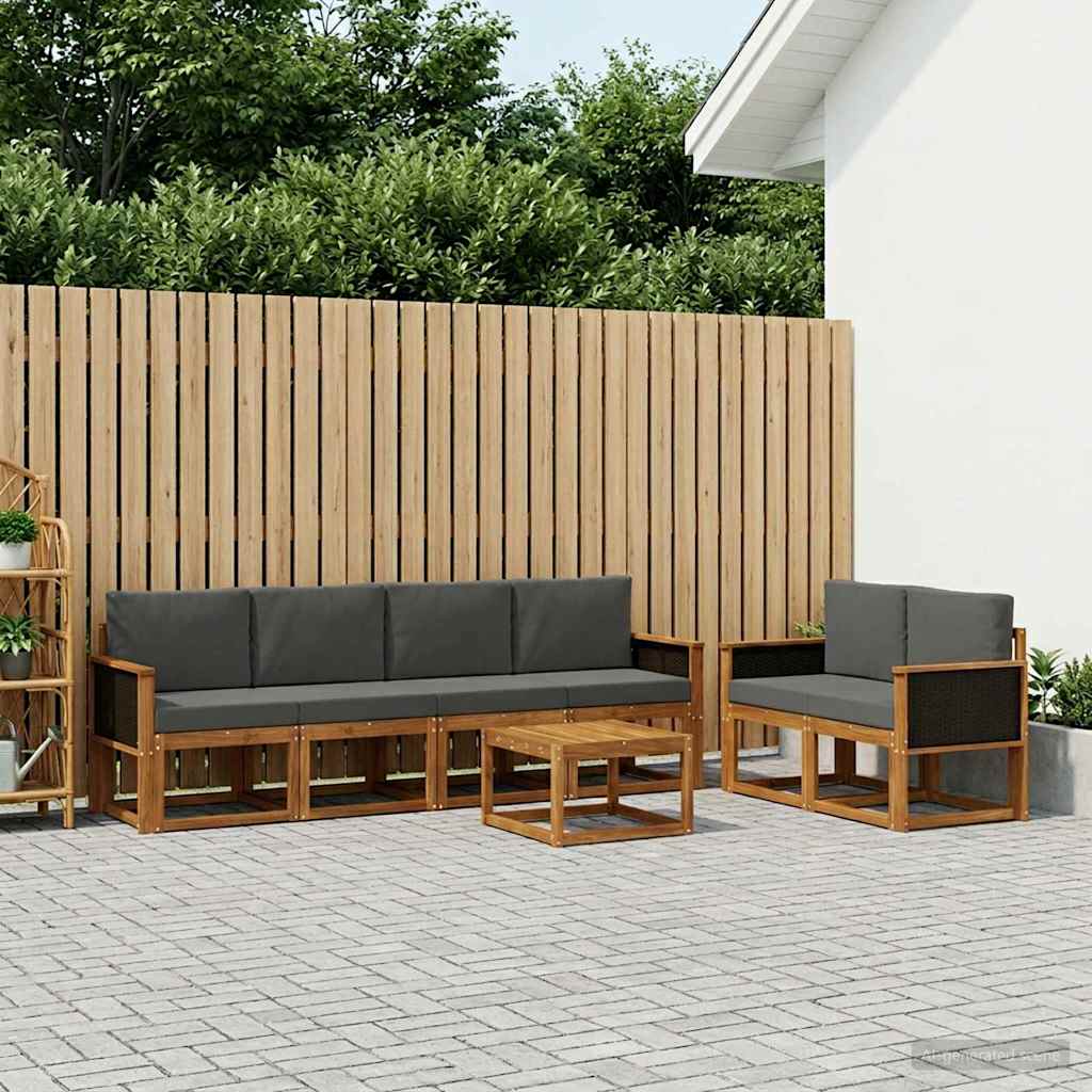 Udendørs sofagruppe med pude 6 pcs Naturlig og Antracit
