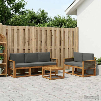 Udendørs sofagruppe med pude 6 pcs Naturlig og Antracit