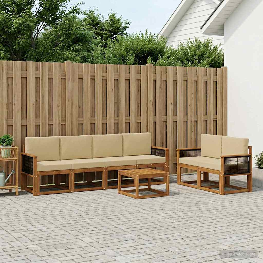 Udendørs sofagruppe med pude 6 pcs Naturfarvet
