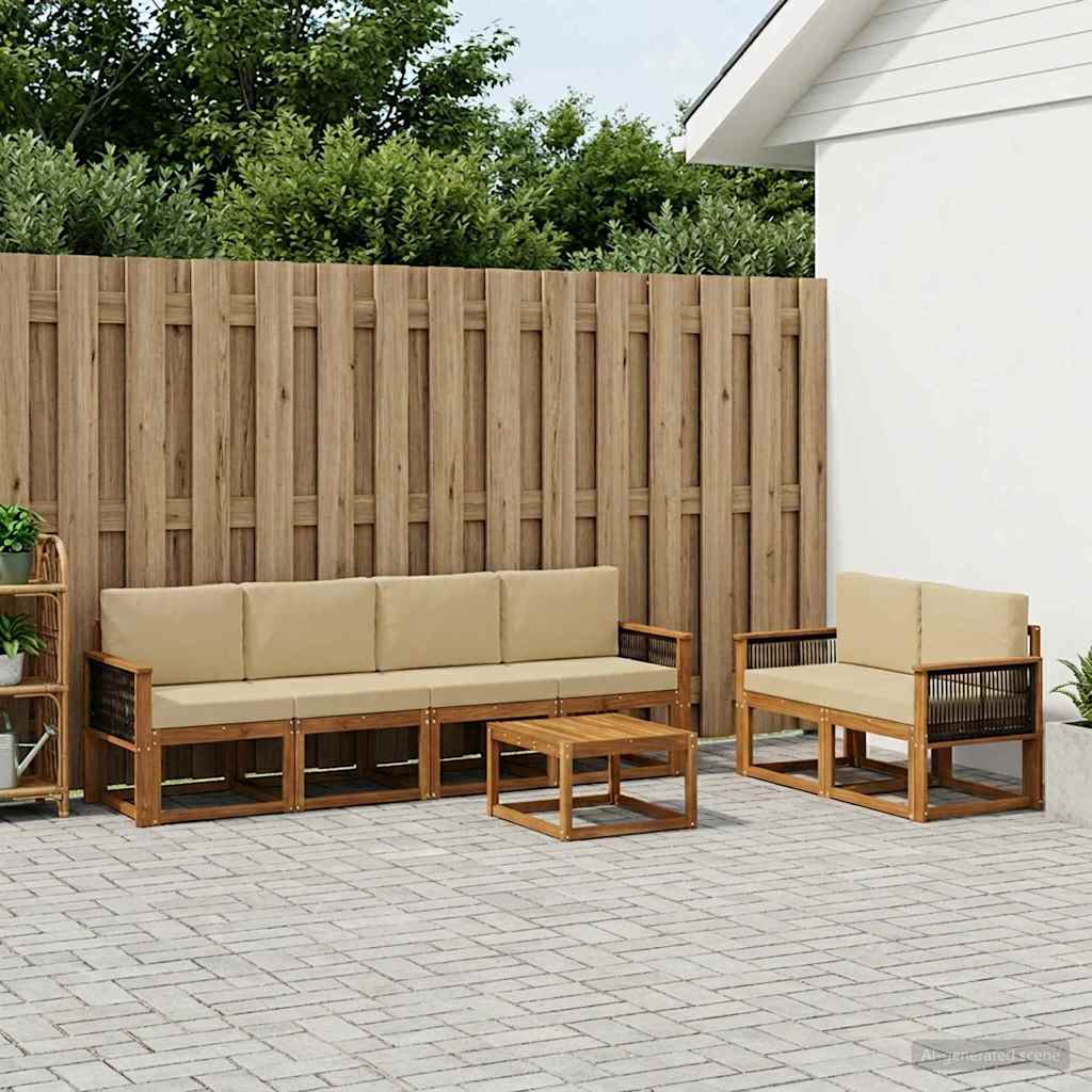 Udendørs sofagruppe med pude 6 pcs Naturfarvet