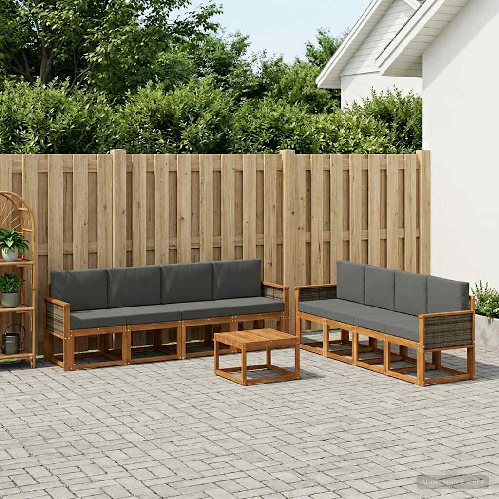Udendørs sofagruppe med pude 7 pcs Naturlig og Antracit