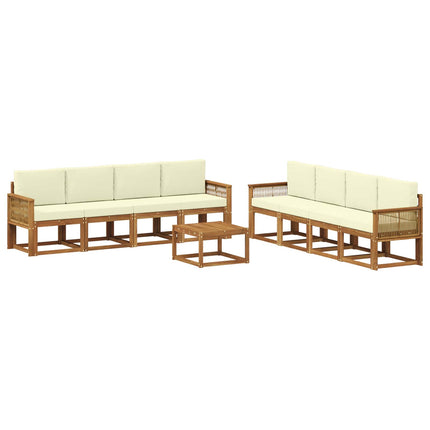 Udendørs sofagruppe 9 pcs Naturlig og Fløde Polyester