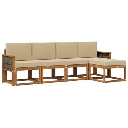 Udendørs sofagruppe 5 pcs Naturlig og Beige Polyester