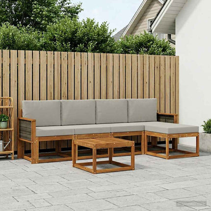 Udendørs sofagruppe 6 pcs Naturfarvet og lysegrå Polyester