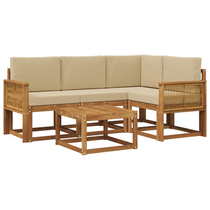 Udendørs sofagruppe 5 pcs Naturlig og Beige Polyester