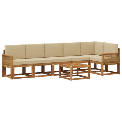 Udendørs sofagruppe med pude 7 pcs Naturlig og Beige Polyester