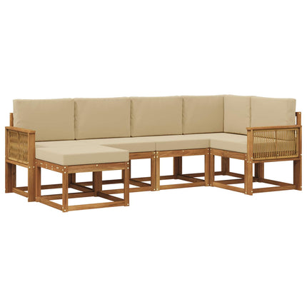Udendørs sofagruppe med pude 6 pcs Naturlig og Beige Polyester