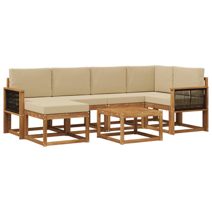 Udendørs sofagruppe 7 pcs Naturlig og Beige Massivt Akacietræ