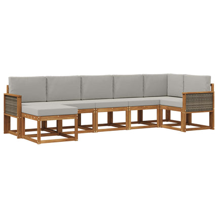 Udendørs sofagruppe 7 pcs Naturfarvet og lysegrå Polyester