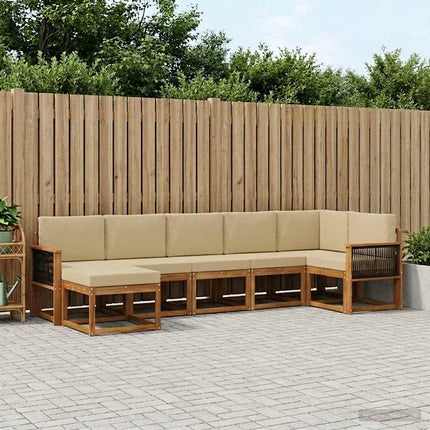 Udendørs sofagruppe med pude 7 pcs Naturlig og Beige Polyester