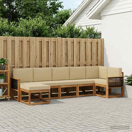 Udendørs sofagruppe med pude 7 pcs Naturlig og Beige Polyester