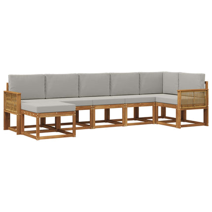 Udendørs sofagruppe 7 pcs Naturfarvet og lysegrå Polyester
