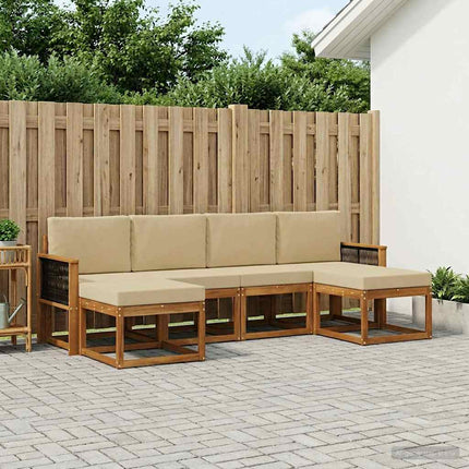 Udendørs sofagruppe med pude 6 pcs Naturlig og Beige Polyester
