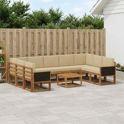 Udendørs sofagruppe 10 pcs Naturlig og Beige Massivt Akacietræ