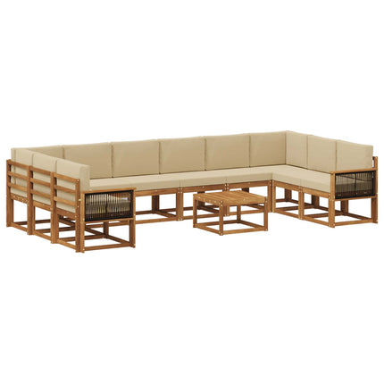 Udendørs sofagruppe 11 pcs Naturlig og Beige Massivt Akacietræ