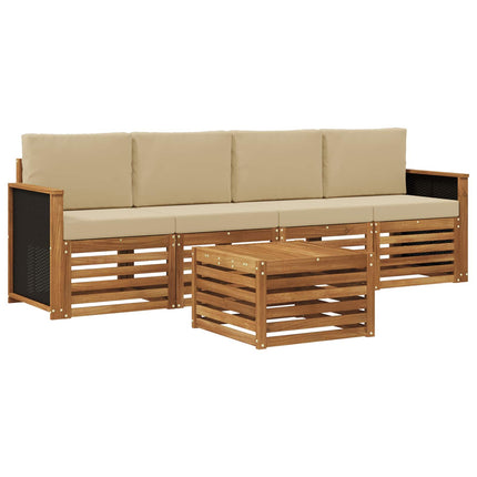 Udendørs sofagruppe 5 pcs Naturlig og Beige Massivt Akacietræ