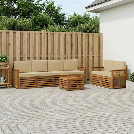 Udendørs sofagruppe 7 pcs Naturlig og Beige Massivt Akacietræ