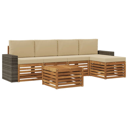 Udendørs sofagruppe med pude 6 pcs Naturlig og Beige