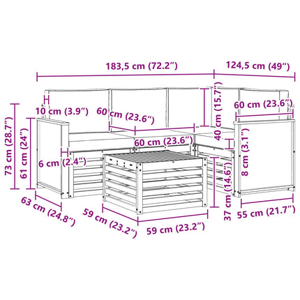 Udendørs sofagruppe 5 pcs Naturlig og Fløde 59 x 59 x 37 cm