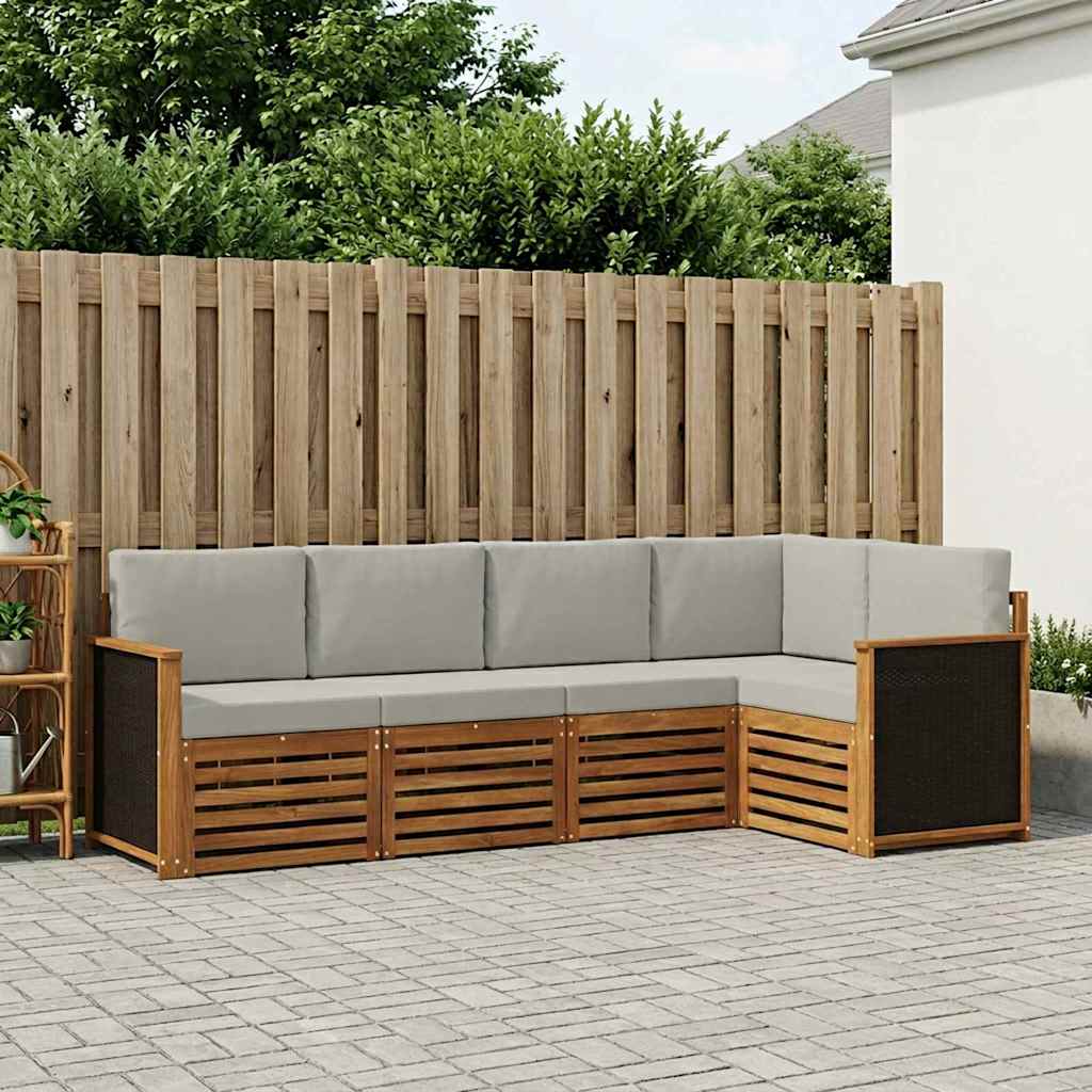 Sektionalsofa sæt med pude 4 pcs Naturfarvet og lysegrå