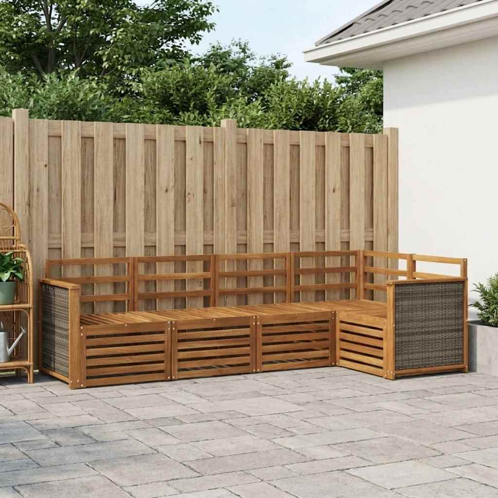Sektionalsofa sæt 4 pcs Naturfarvet Massivt Akacietræ