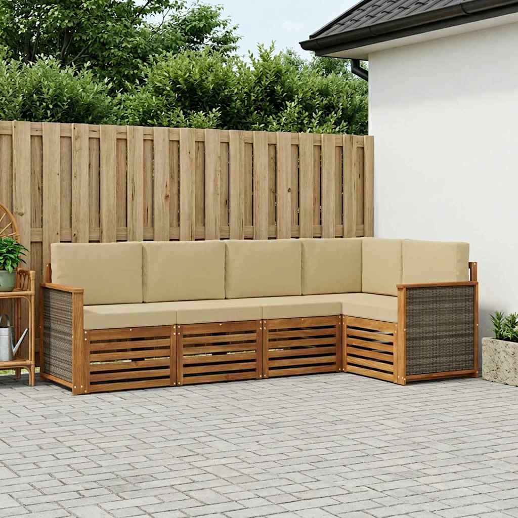 Sektionalsofa sæt 4 pcs Naturfarvet Soli Akacietræ og polyester