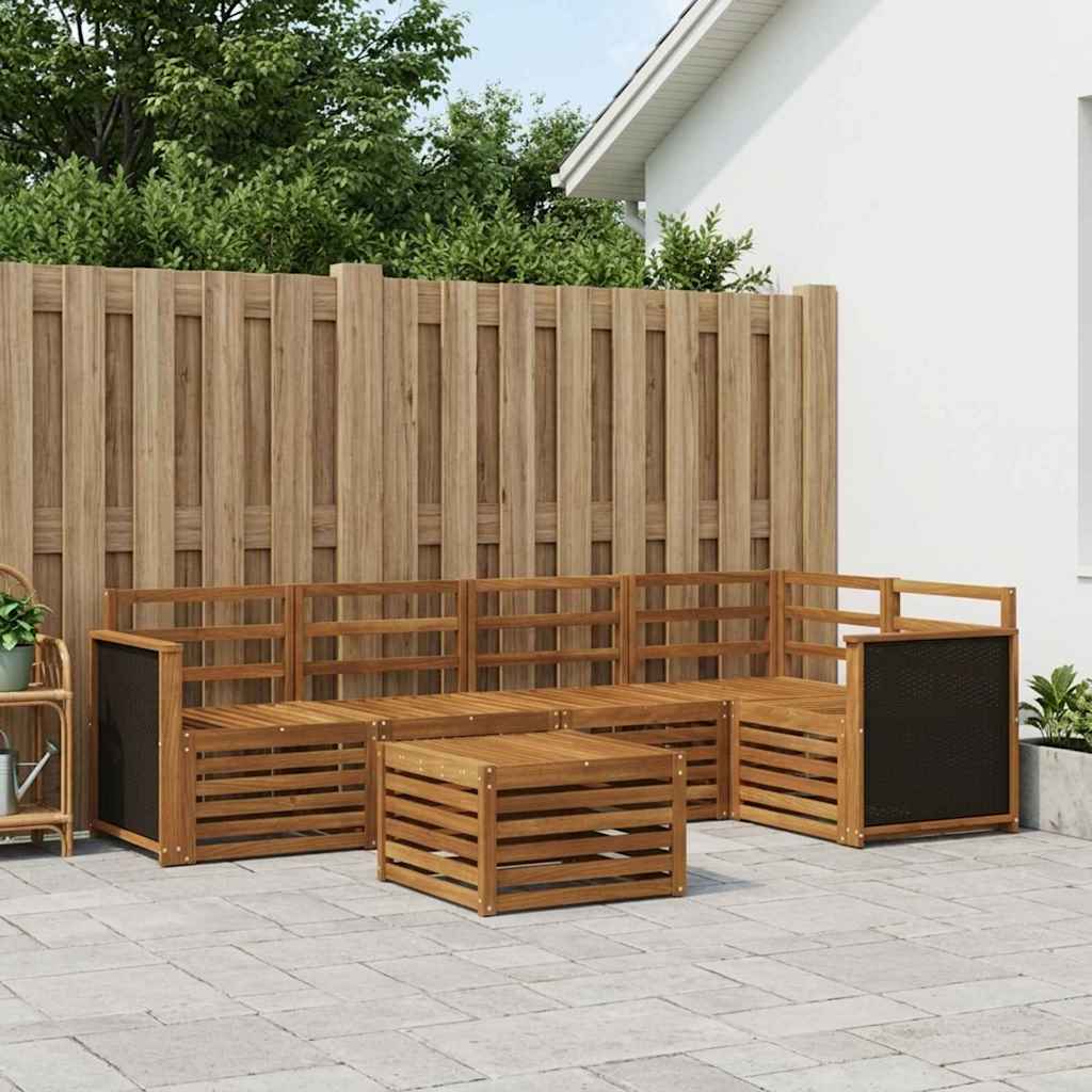 Sektionalsofa sæt 5 pcs Naturfarvet Massivt Akacietræ