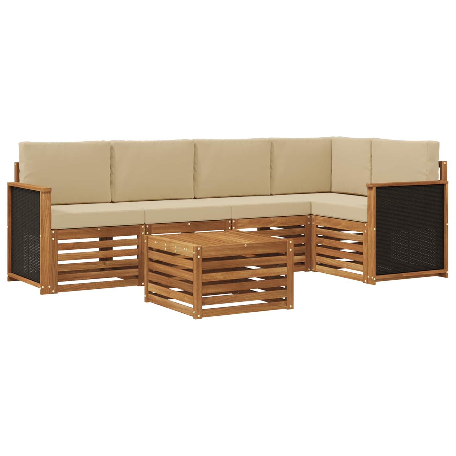 Sektionalsofa sæt 5 pcs Naturfarvet Soli Akacietræ og polyester