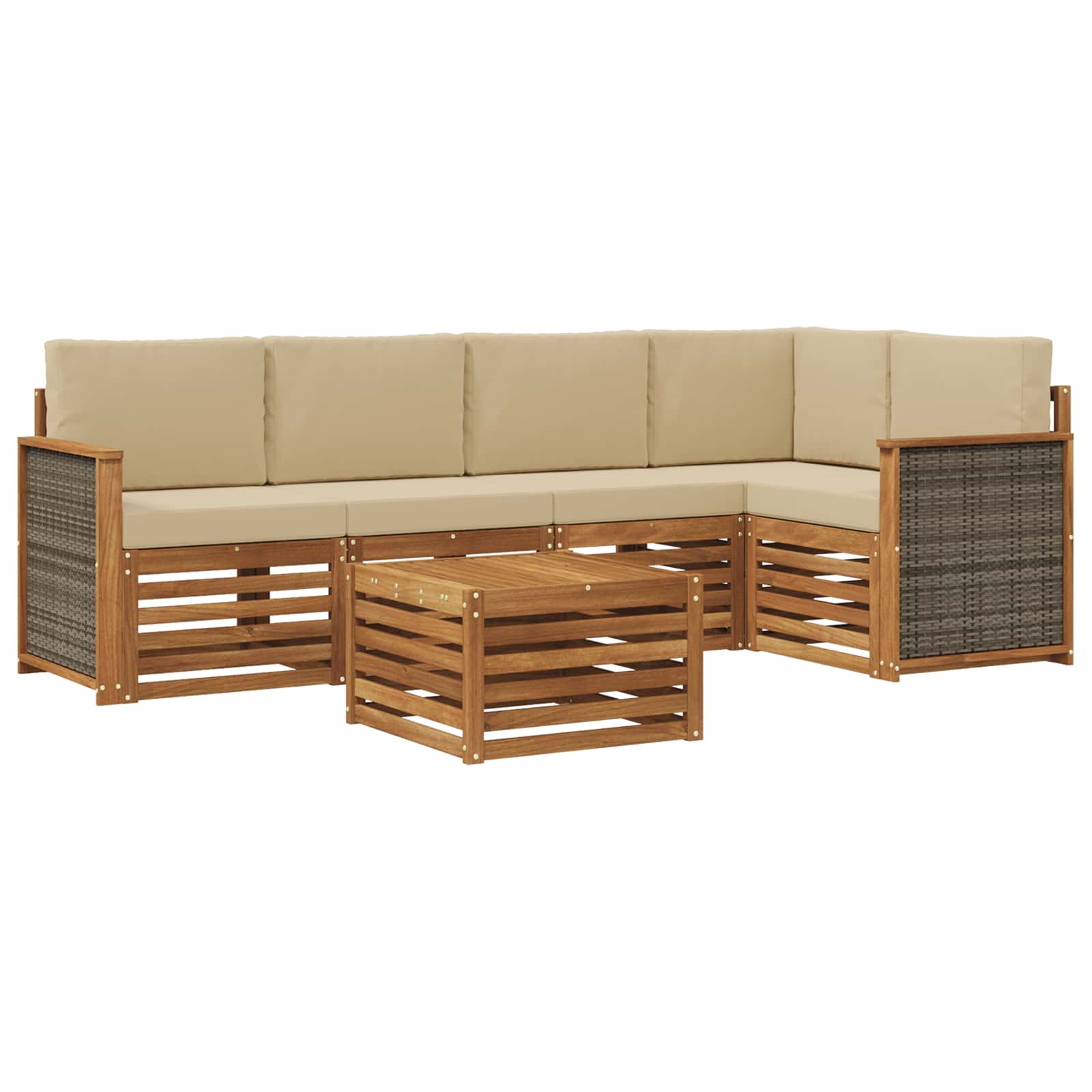 Sektionalsofa sæt 5 pcs Naturfarvet Soli Akacietræ og polyester