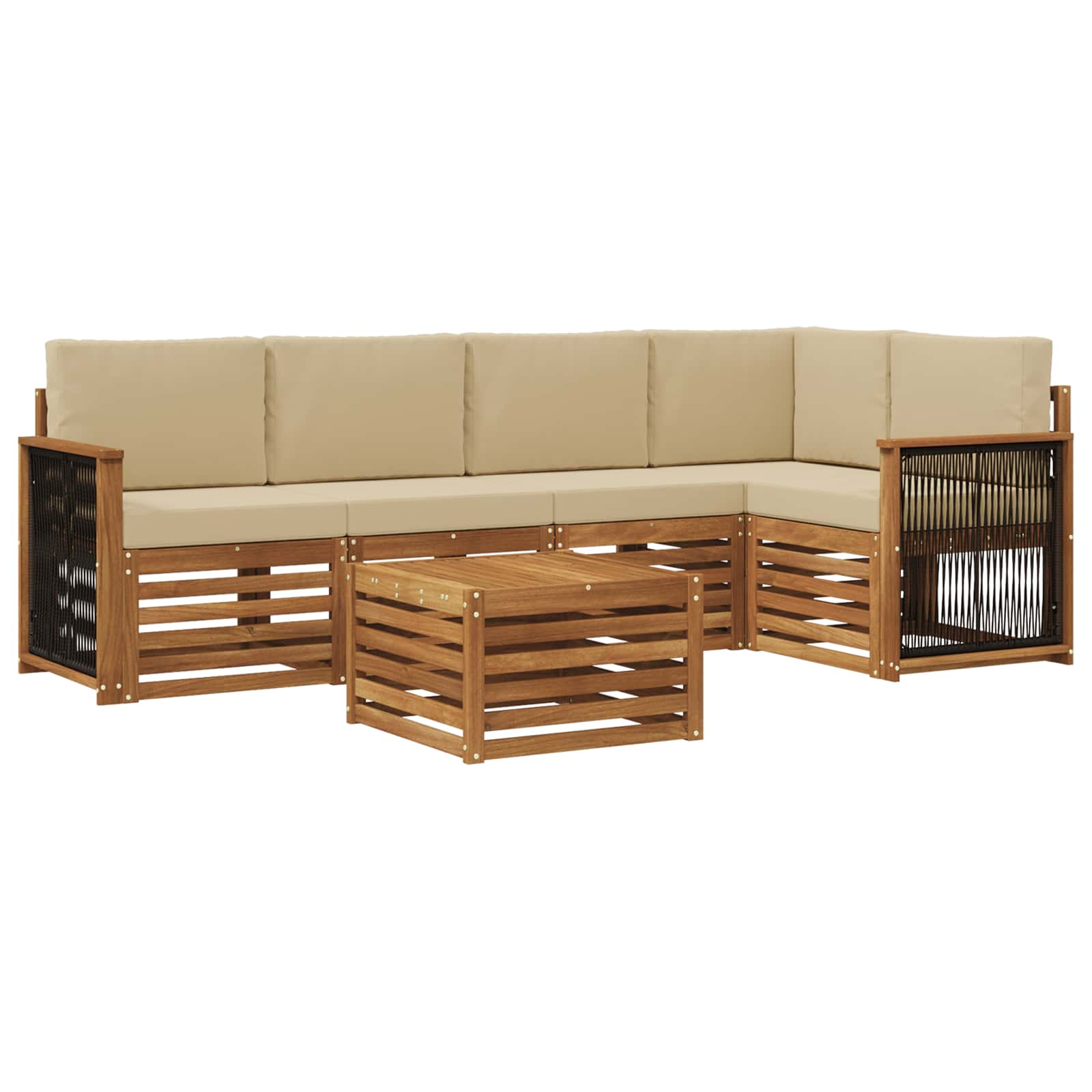 Sektionalsofa sæt 5 pcs Naturfarvet Soli Akacietræ og polyester