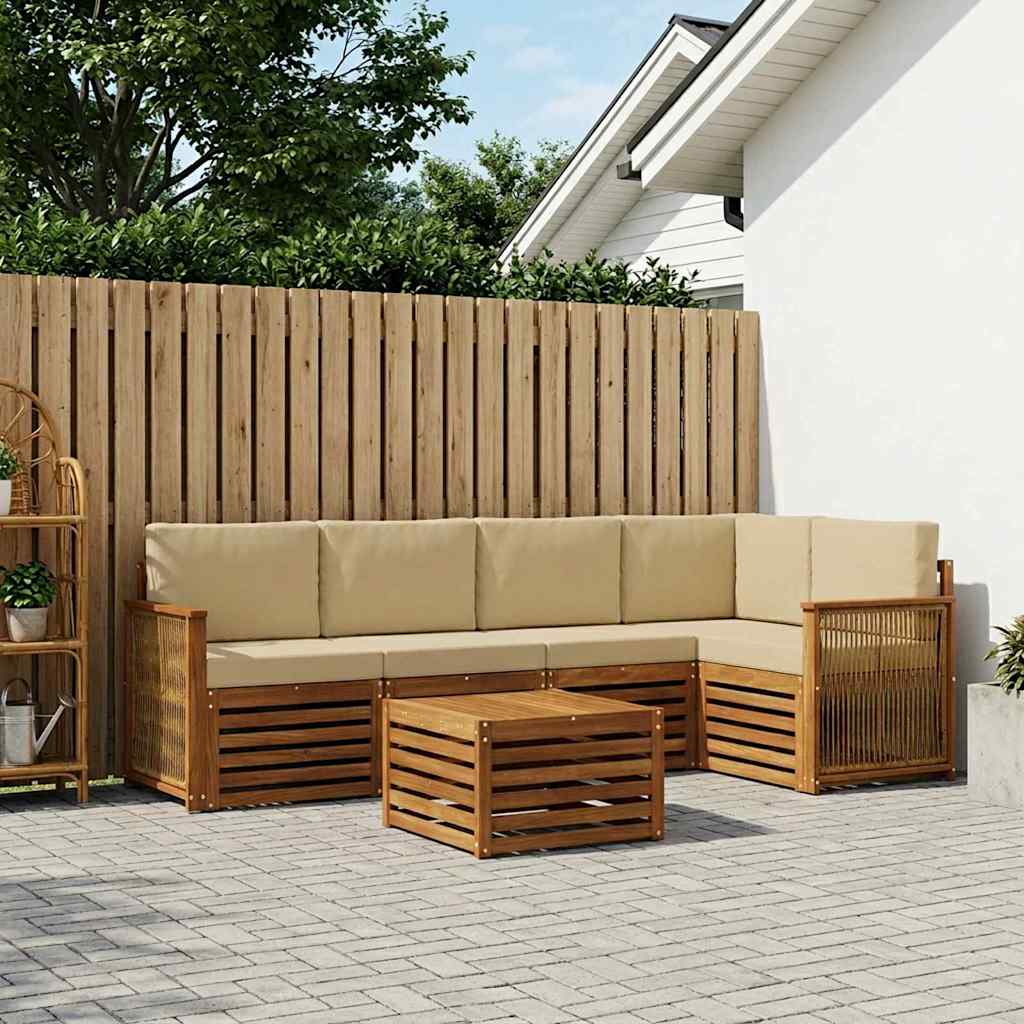 Sektionalsofa sæt 5 pcs Naturfarvet Soli Akacietræ og polyester