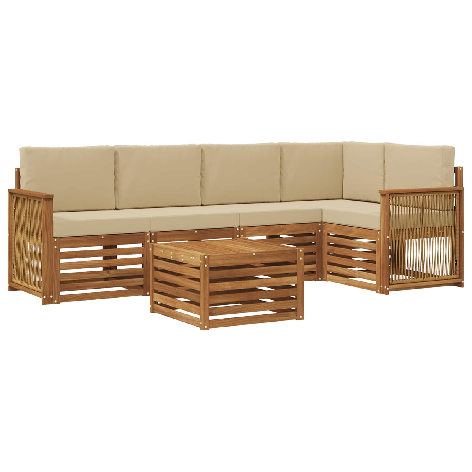 Sektionalsofa sæt 5 pcs Naturfarvet Soli Akacietræ og polyester