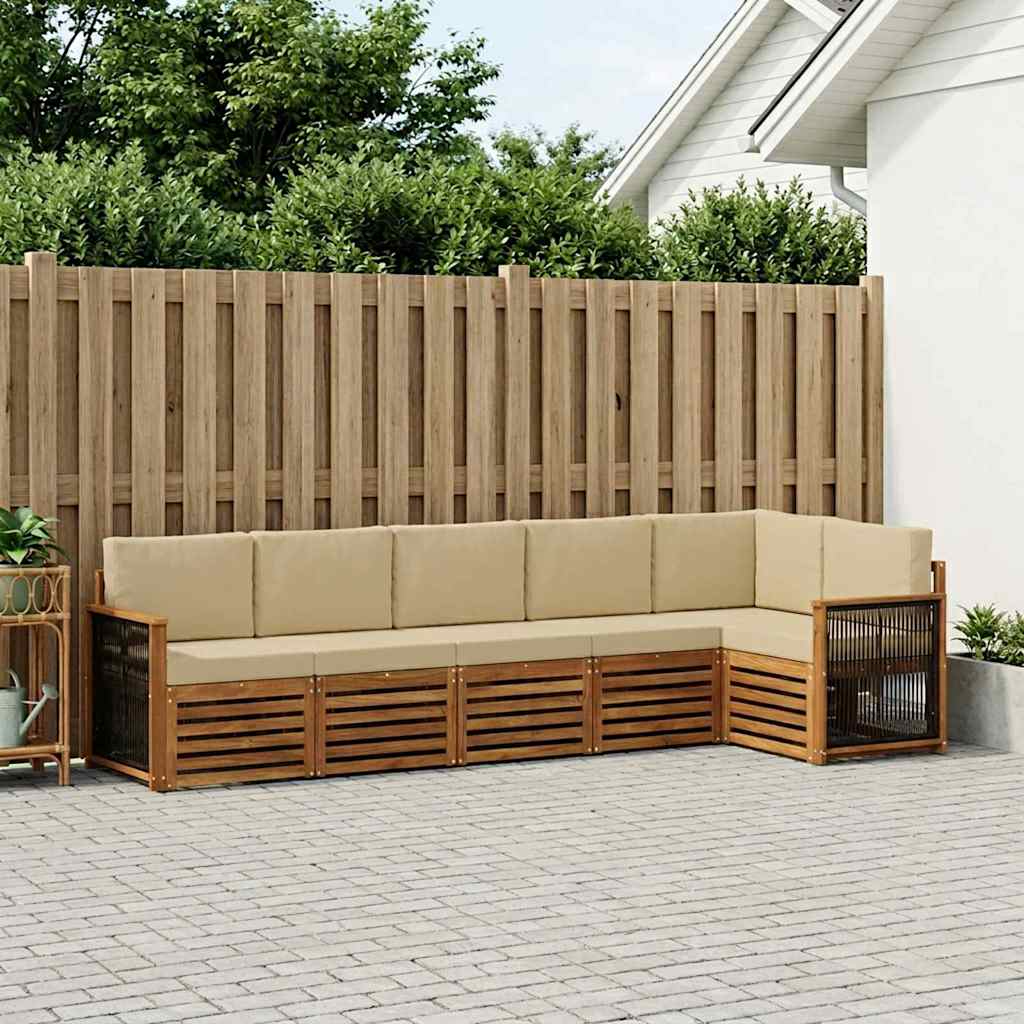 Sektionalsofa sæt 5 pcs Naturfarvet Soli Akacietræ og polyester