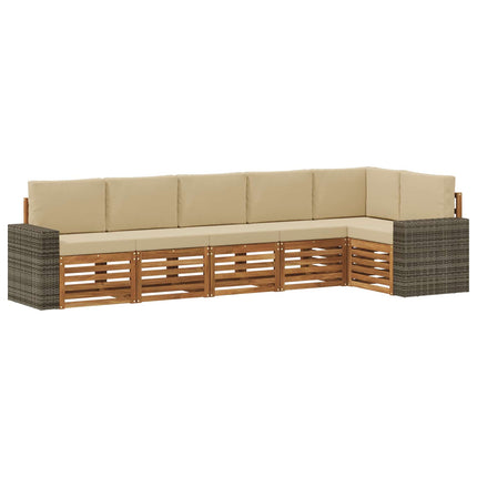 Sektionalsofa sæt 6 pcs Naturlig og Beige Massivt Akacietræ
