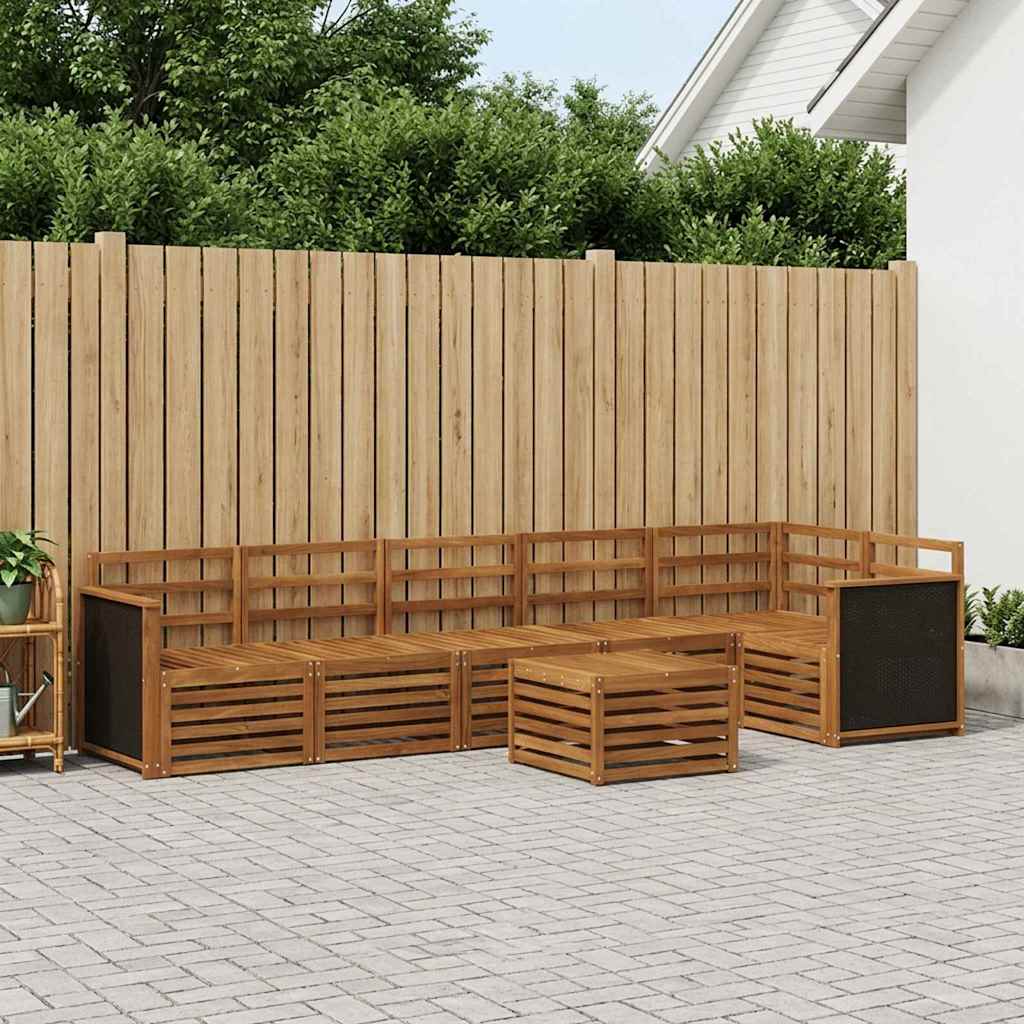 Sektionalsofa sæt 6 pcs Naturfarvet Massivt Akacietræ