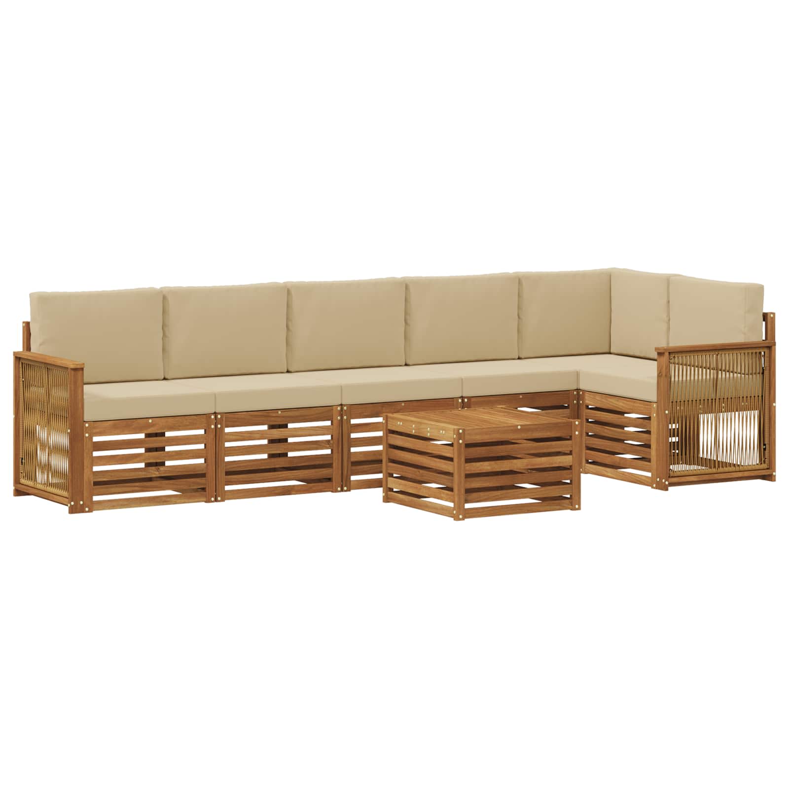 Sektionalsofa sæt 6 pcs Naturfarvet Soli Akacietræ og polyester