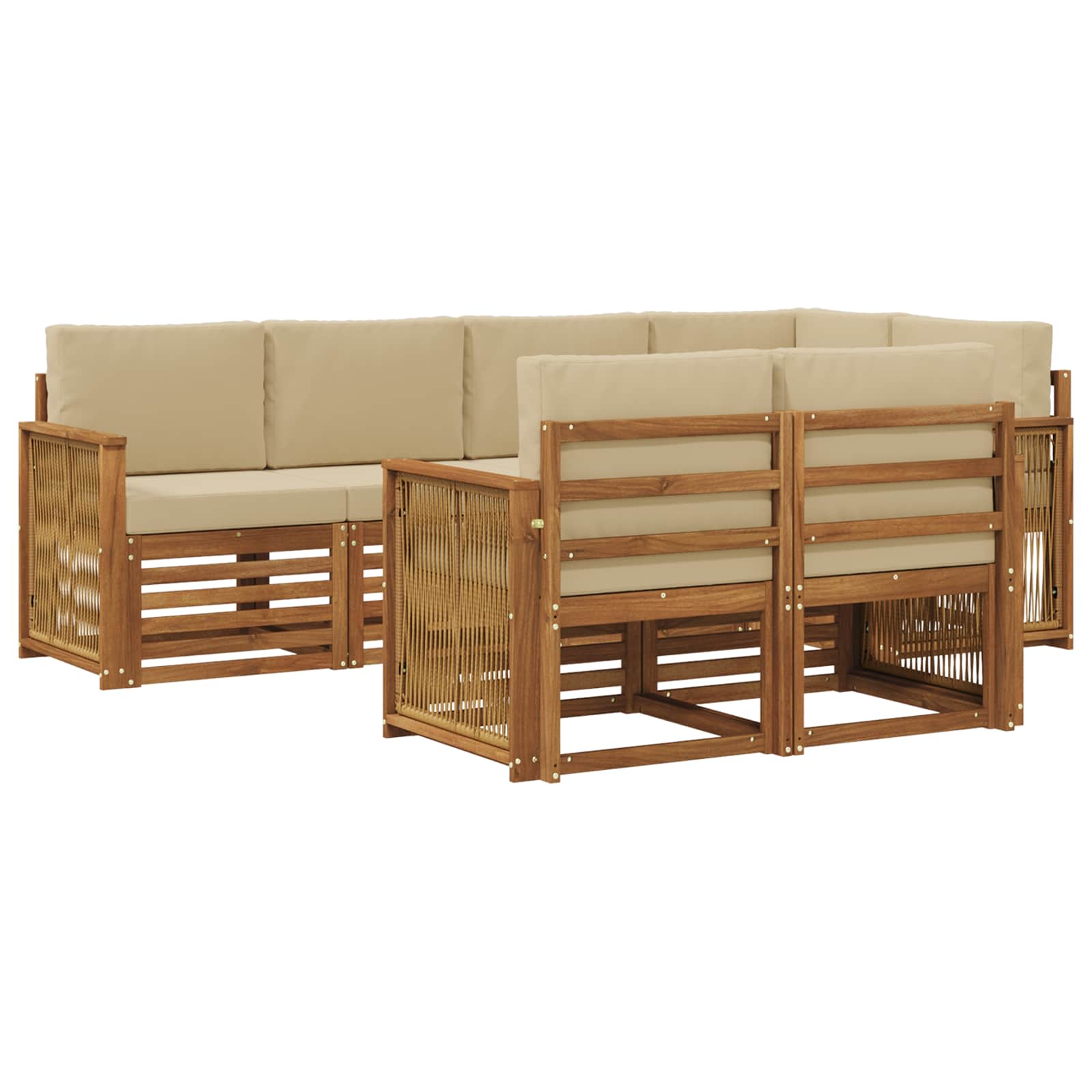 Sektionalsofa sæt 6 pcs Naturfarvet Soli Akacietræ og polyester