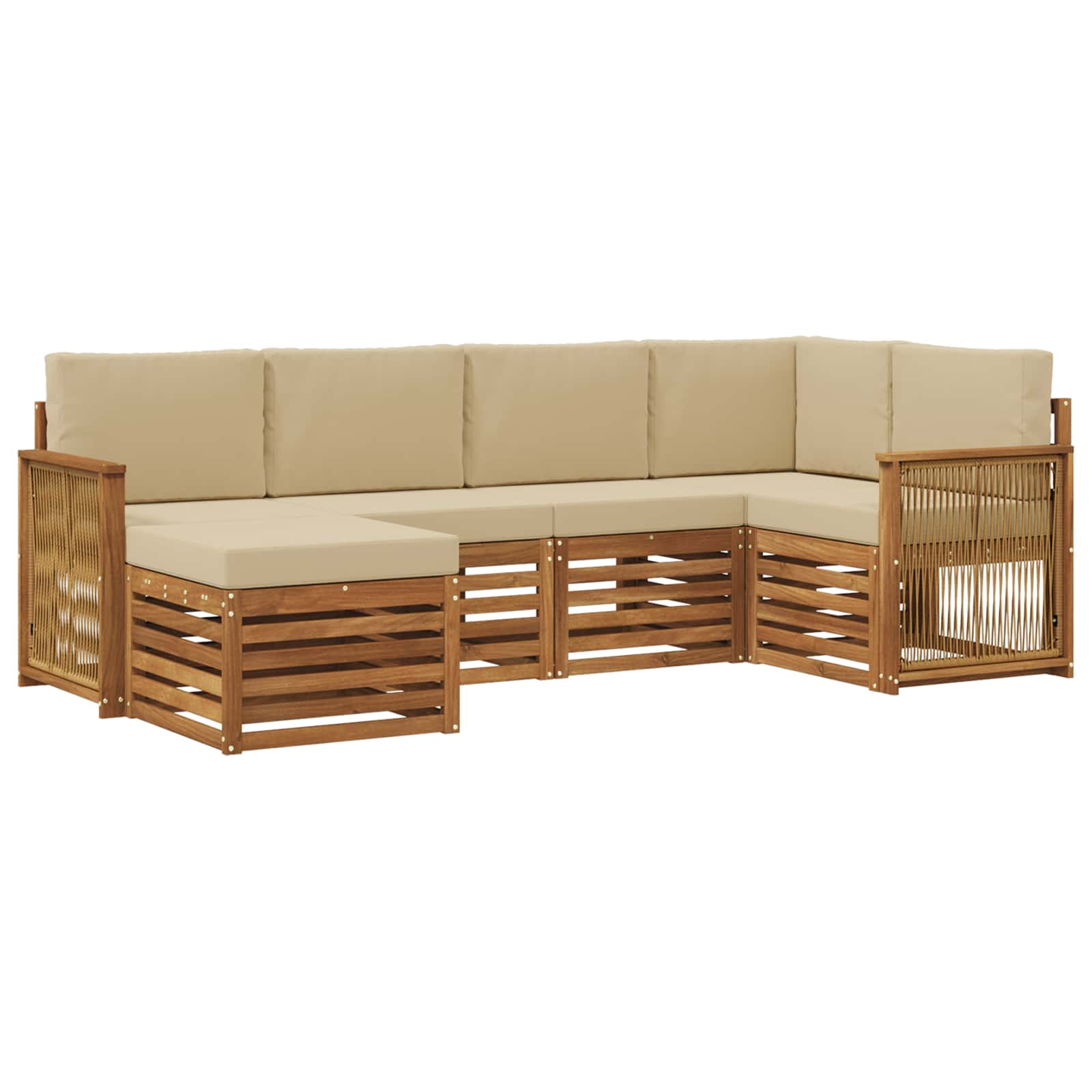 Sektionalsofa sæt 5 pcs Naturfarvet Soli Akacietræ og polyester