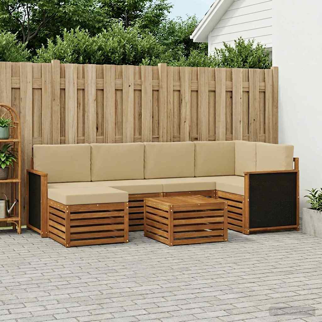 Sektionalsofa sæt 6 pcs Naturfarvet Soli Akacietræ og polyester