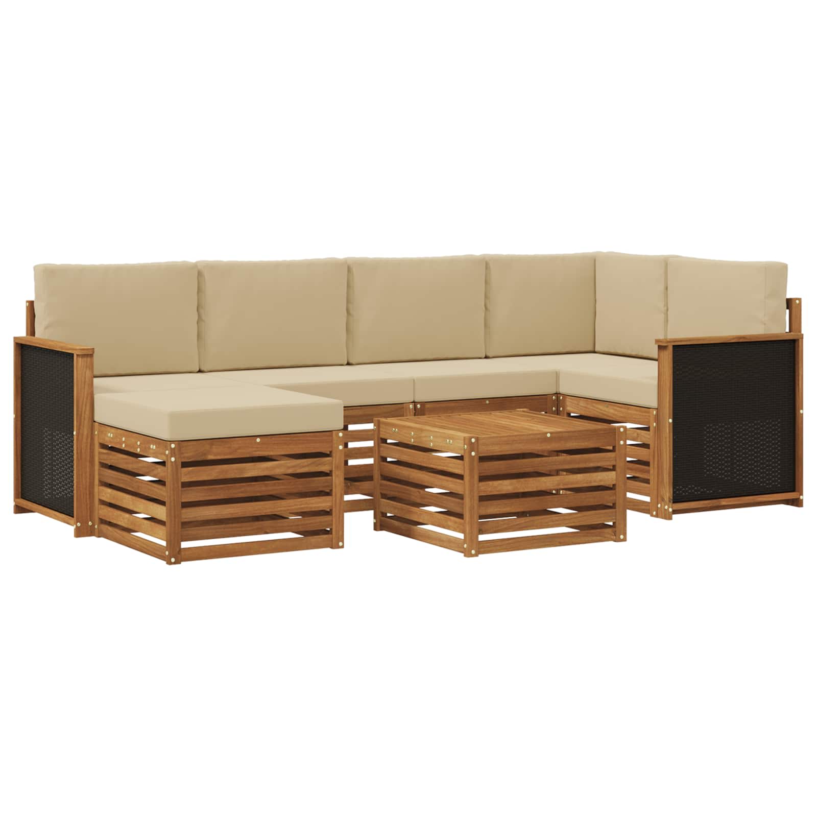 Sektionalsofa sæt 6 pcs Naturfarvet Soli Akacietræ og polyester