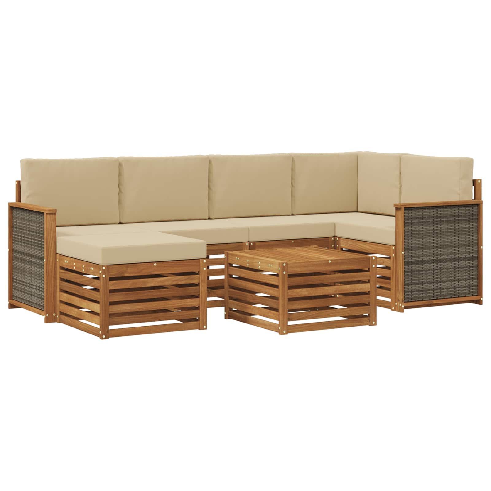 Sektionalsofa sæt 6 pcs Naturfarvet Soli Akacietræ og polyester