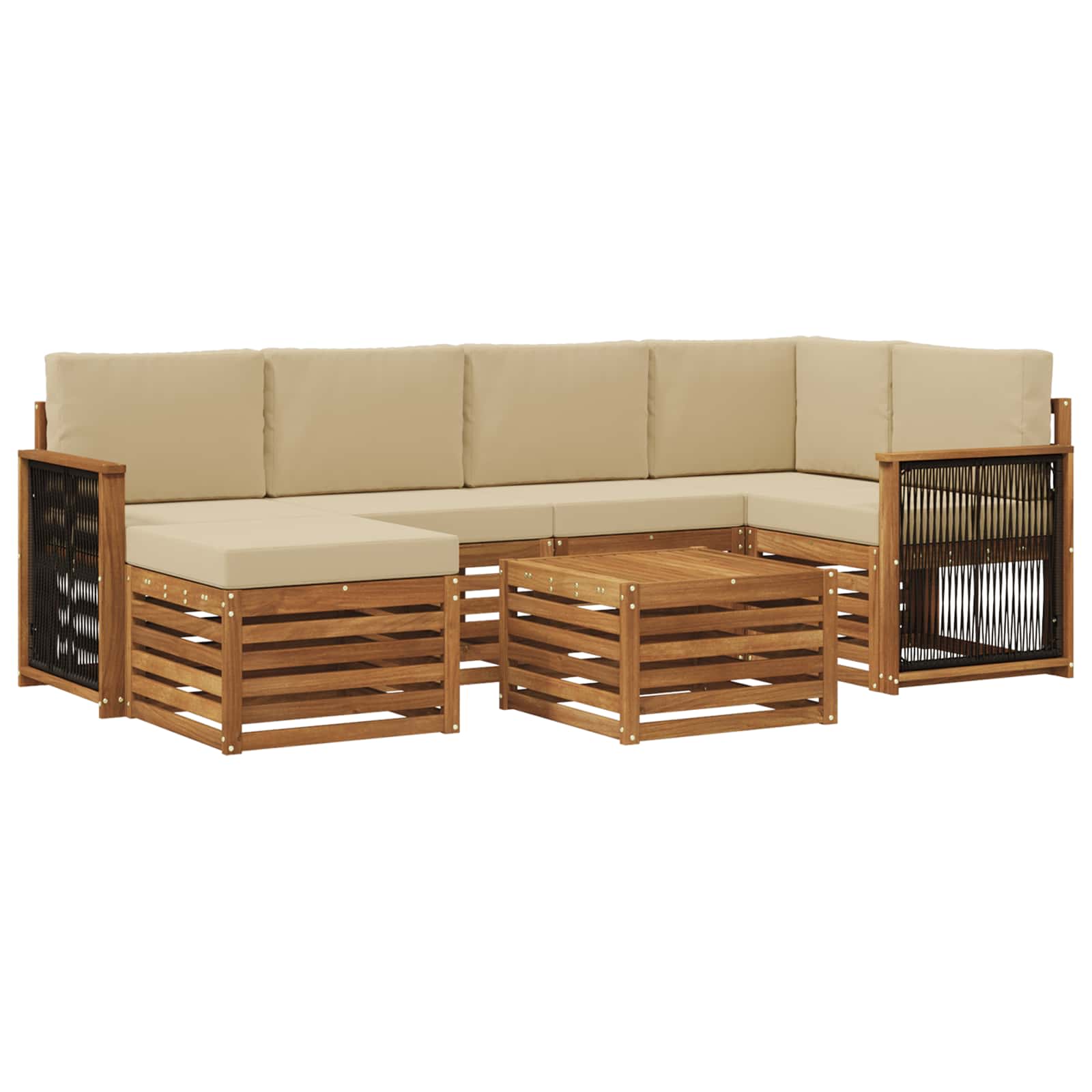 Sektionalsofa sæt 6 pcs Naturfarvet Soli Akacietræ og polyester
