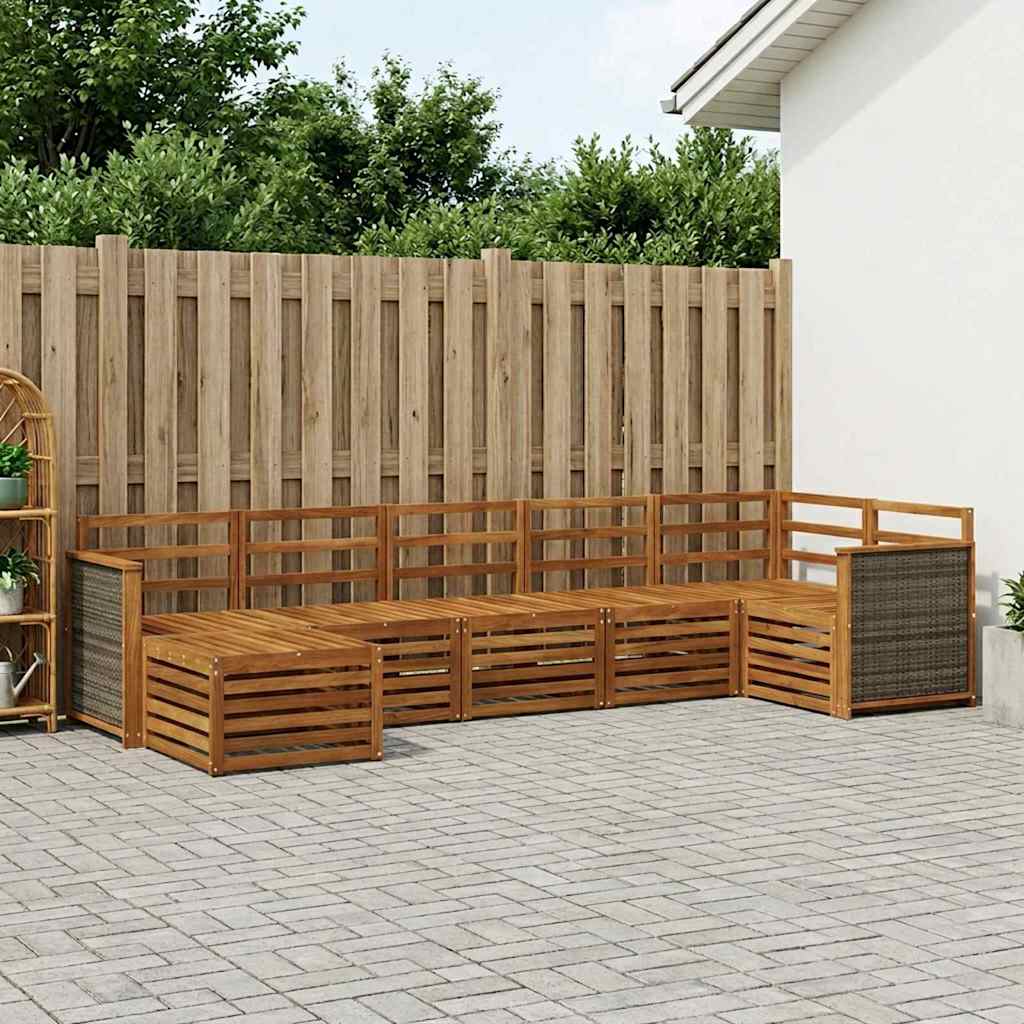 Sektionalsofa sæt 6 pcs Naturfarvet Massivt Akacietræ